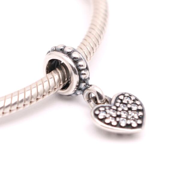 Authentic PANDORA Pave Heart Dangle with Clear CZ - 791023CZ - Picture 1 of 12